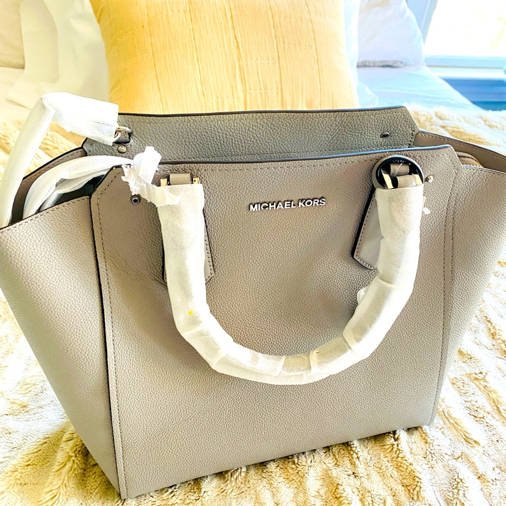 New - Michael Kors Grey Hayes Leather Tote